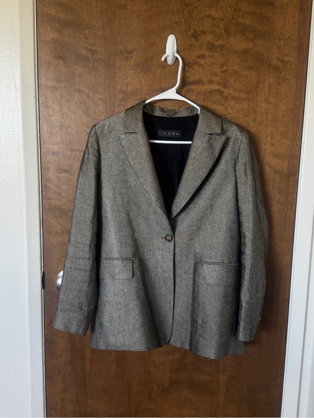 ICONA Women's Linen Gray Blazer Jacket Size L